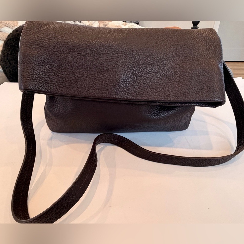 & Other Stories Brown Pebbled Leather Foldover Crossbody Bag Minimal